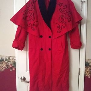 Vintage Maggie Lawrence Red Wool Coat Jacket Duster
